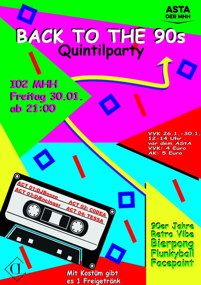 Quintilparty: Back to the 90s 🪩🎨 @ Gebäude J02